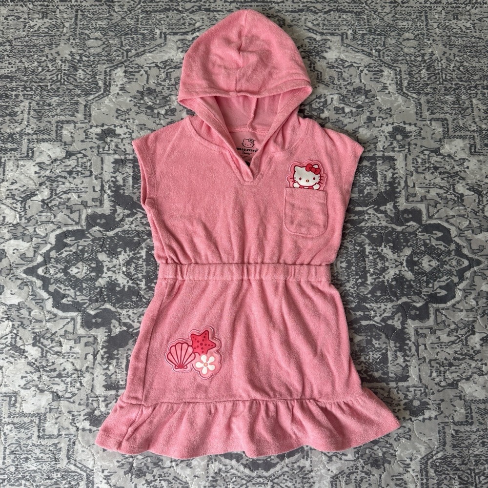 Sanrio Hello Kitty Bath Swim Terrycloth Towel Dress w Hood 2T Pink Seashell